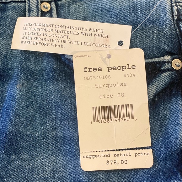 Free People High Rise Turquoise Busted Out Knee Skinny Jean Size 28 Short - Picture 8 of 9